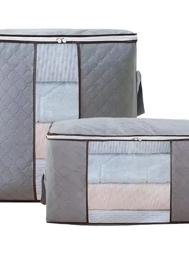 1pc Large Storage Bag Organizer Clothes Storage With Reinforced Handle, Storage Containers For Bedding, Comforters, Clothing, Closet, Clear Window, Sturdy Zippers