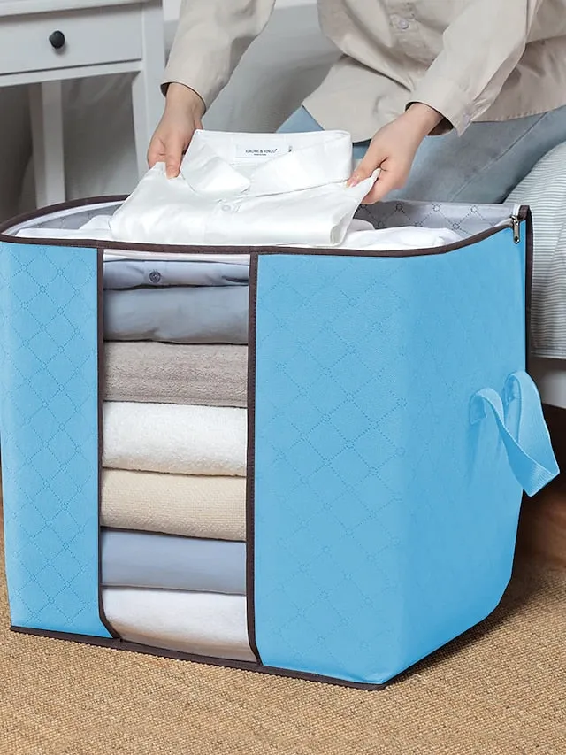 1pc Large Storage Bag Organizer Clothes Storage With Reinforced Handle, Storage Containers For Bedding, Comforters, Clothing, Closet, Clear Window, Sturdy Zippers