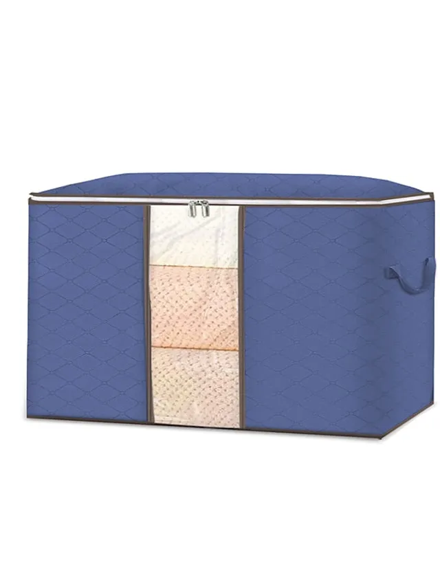 1pc Large Storage Bag Organizer Clothes Storage With Reinforced Handle, Storage Containers For Bedding, Comforters, Clothing, Closet, Clear Window, Sturdy Zippers