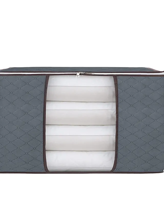 1pc Large Storage Bag Organizer Clothes Storage With Reinforced Handle, Storage Containers For Bedding, Comforters, Clothing, Closet, Clear Window, Sturdy Zippers