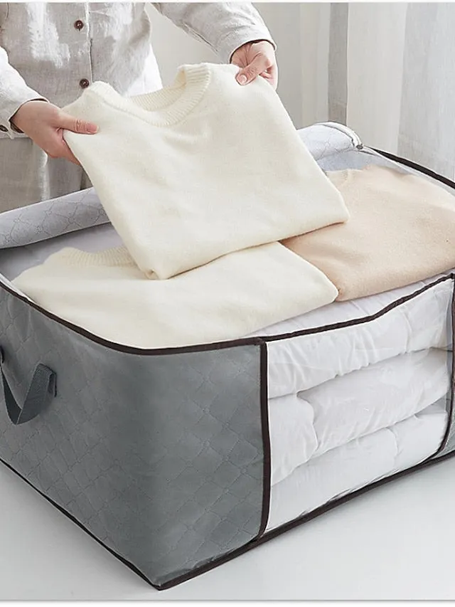 1pc Large Storage Bag Organizer Clothes Storage With Reinforced Handle, Storage Containers For Bedding, Comforters, Clothing, Closet, Clear Window, Sturdy Zippers