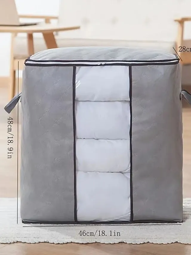 1pc Large Storage Bag Organizer Clothes Storage With Reinforced Handle, Storage Containers For Bedding, Comforters, Clothing, Closet, Clear Window, Sturdy Zippers