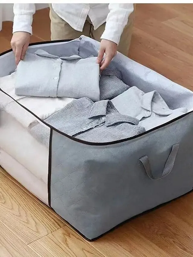 1pc Large Storage Bag Organizer Clothes Storage With Reinforced Handle, Storage Containers For Bedding, Comforters, Clothing, Closet, Clear Window, Sturdy Zippers