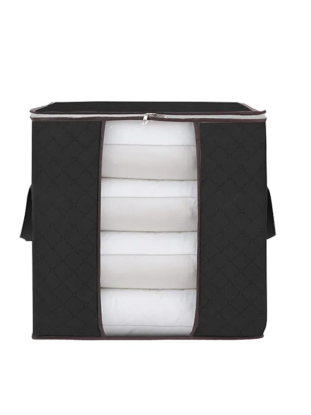 1pc Large Storage Bag Organizer Clothes Storage With Reinforced Handle, Storage Containers For Bedding, Comforters, Clothing, Closet, Clear Window, Sturdy Zippers