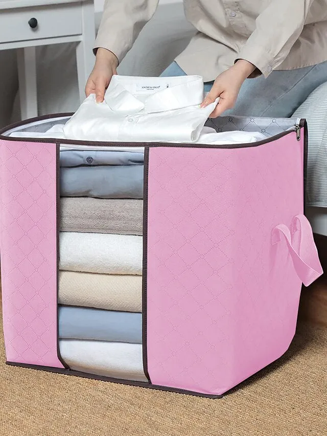 1pc Large Storage Bag Organizer Clothes Storage With Reinforced Handle, Storage Containers For Bedding, Comforters, Clothing, Closet, Clear Window, Sturdy Zippers