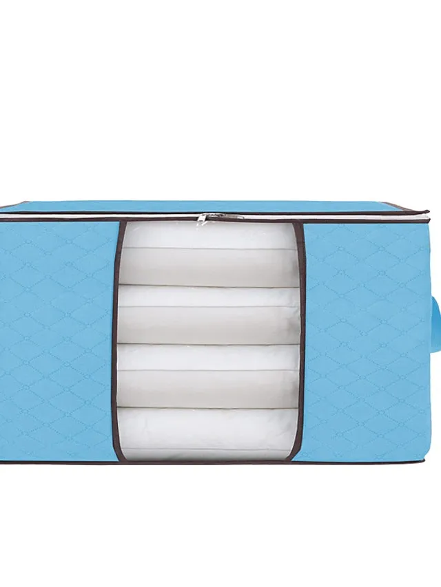 1pc Large Storage Bag Organizer Clothes Storage With Reinforced Handle, Storage Containers For Bedding, Comforters, Clothing, Closet, Clear Window, Sturdy Zippers