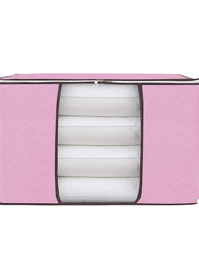1pc Large Storage Bag Organizer Clothes Storage With Reinforced Handle, Storage Containers For Bedding, Comforters, Clothing, Closet, Clear Window, Sturdy Zippers
