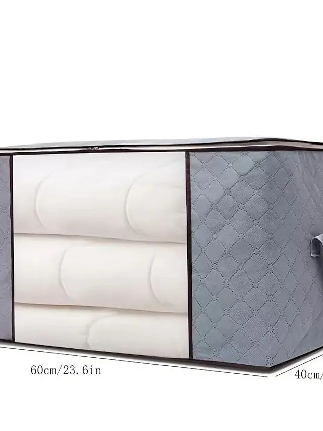 1pc Large Storage Bag Organizer Clothes Storage With Reinforced Handle, Storage Containers For Bedding, Comforters, Clothing, Closet, Clear Window, Sturdy Zippers