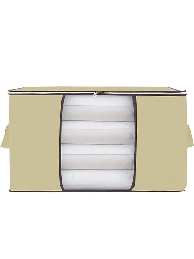 1pc Large Storage Bag Organizer Clothes Storage With Reinforced Handle, Storage Containers For Bedding, Comforters, Clothing, Closet, Clear Window, Sturdy Zippers