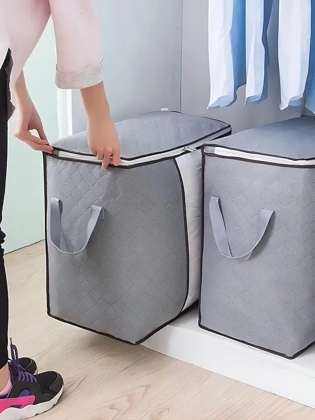 1pc Large Storage Bag Organizer Clothes Storage With Reinforced Handle, Storage Containers For Bedding, Comforters, Clothing, Closet, Clear Window, Sturdy Zippers