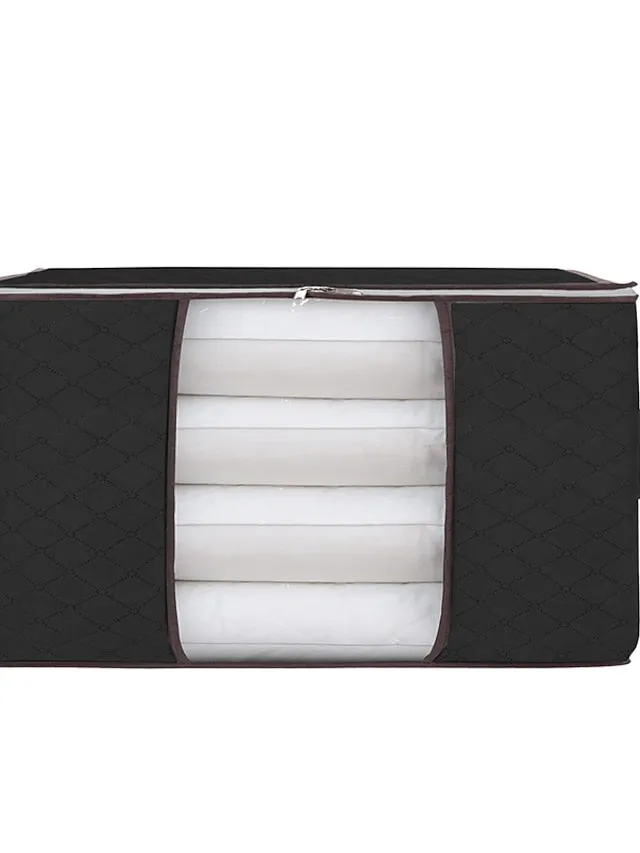 1pc Large Storage Bag Organizer Clothes Storage With Reinforced Handle, Storage Containers For Bedding, Comforters, Clothing, Closet, Clear Window, Sturdy Zippers