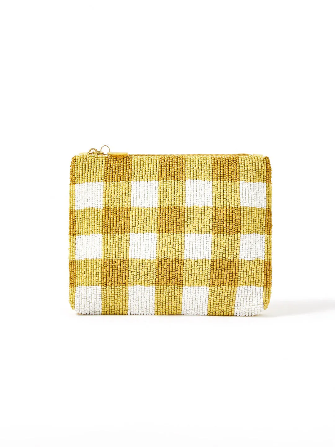 Accessorize London Women's Beaded yellow Large Gingham Beaded Pouch Make Up Bag
