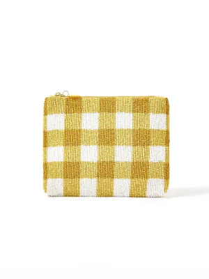 Accessorize London Women's Beaded yellow Large Gingham Beaded Pouch Make Up Bag