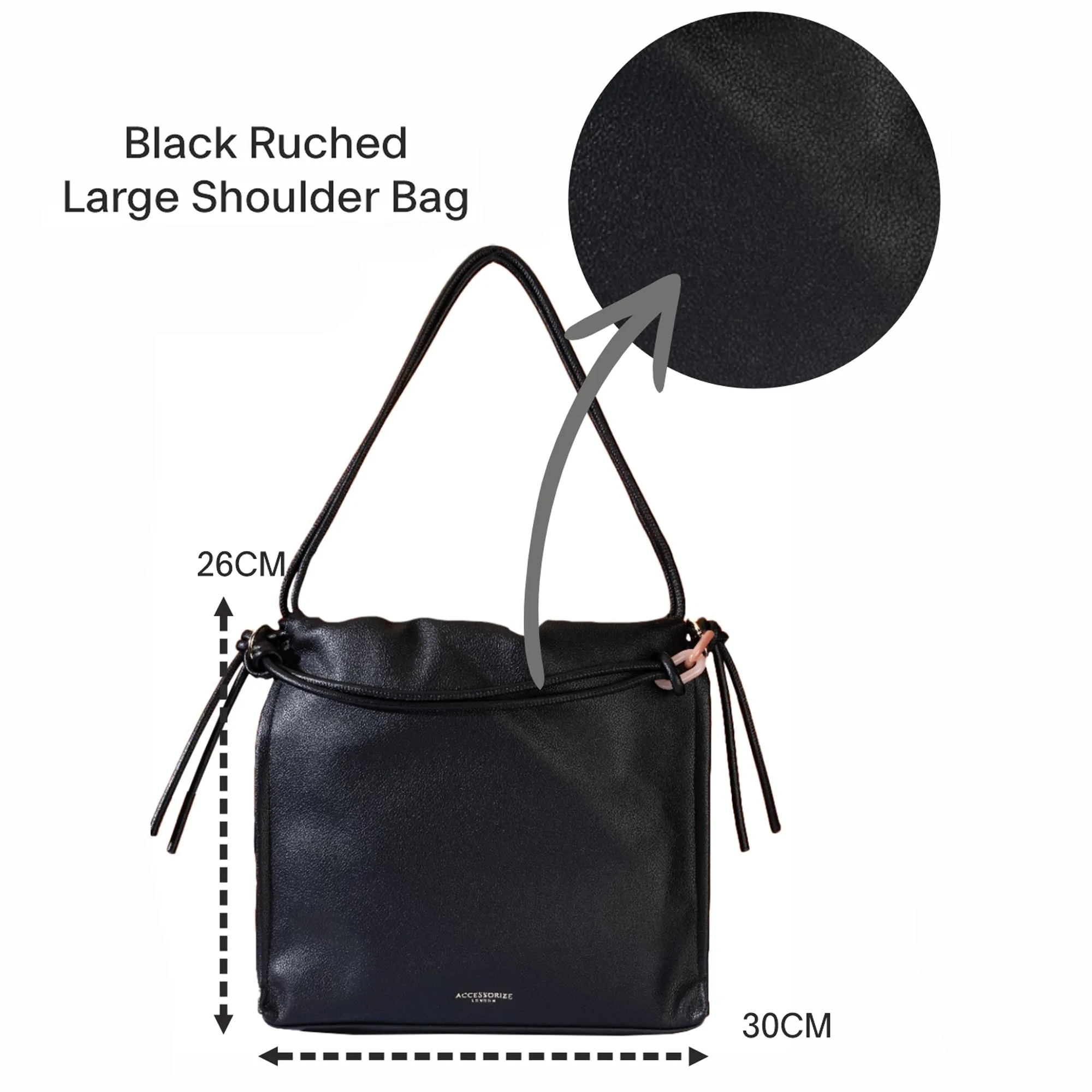 Accessorize London Women's Black Ruched Large Shoulder Bag