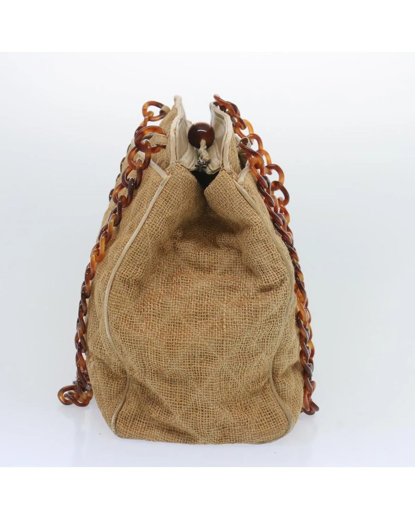 Authentic Chanel Matelasse Straw Tote Bag with CC Logo Design