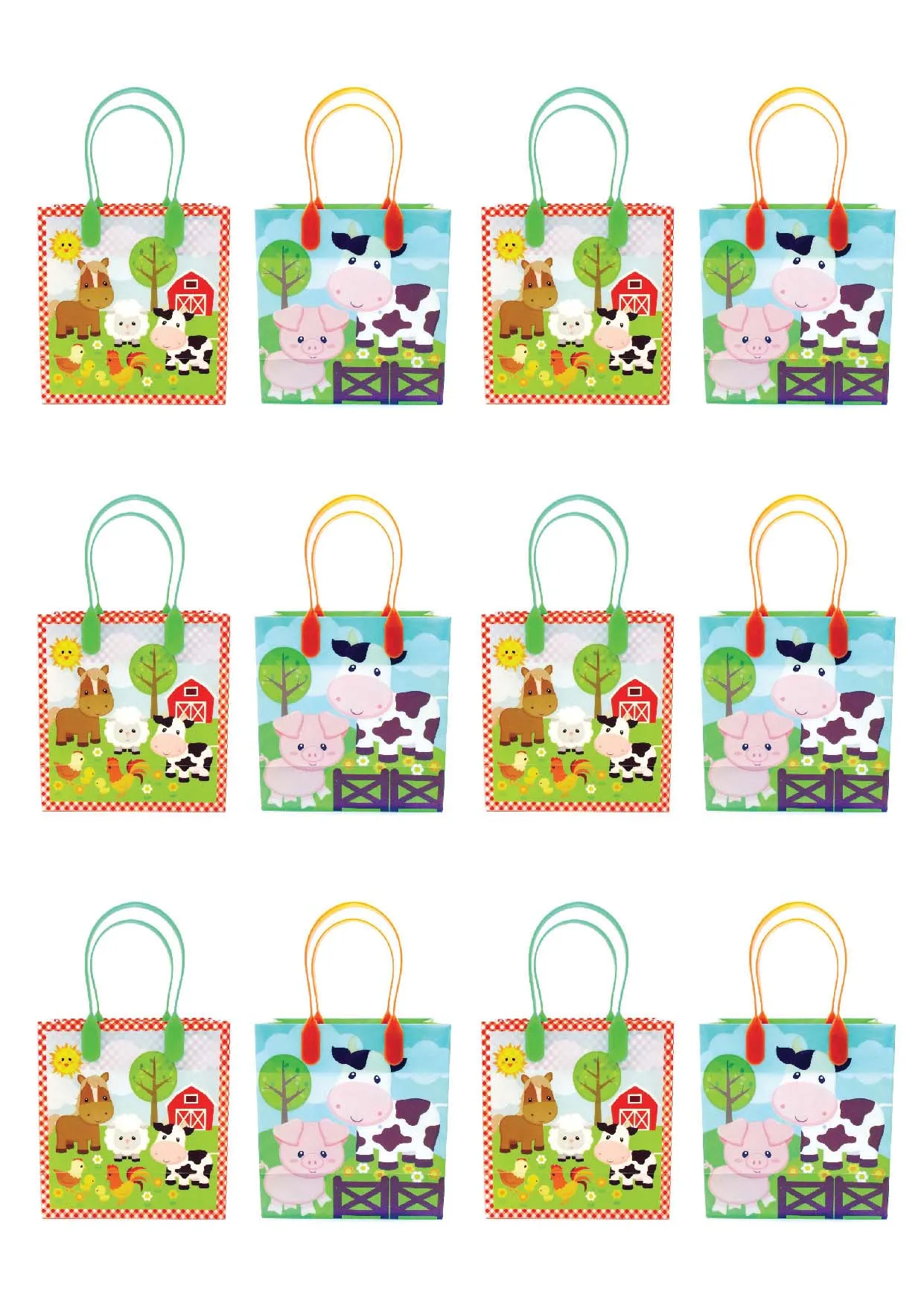 Barnyard Farm Animals Party Favor Treat Bags - Set of 6 or 12