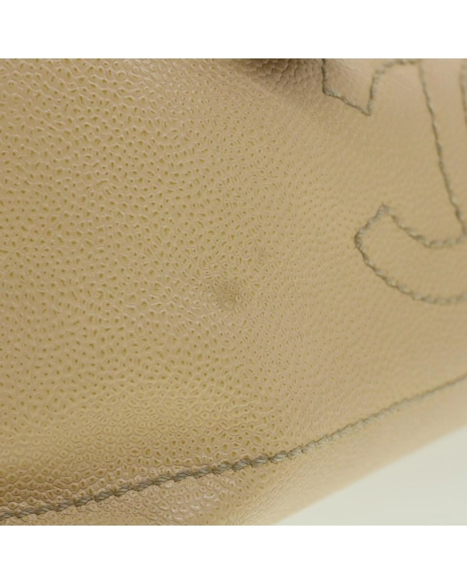 Beige Caviar Skin Shoulder Bag with CC Logo