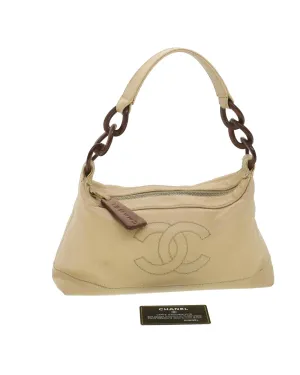 Beige Caviar Skin Shoulder Bag with CC Logo
