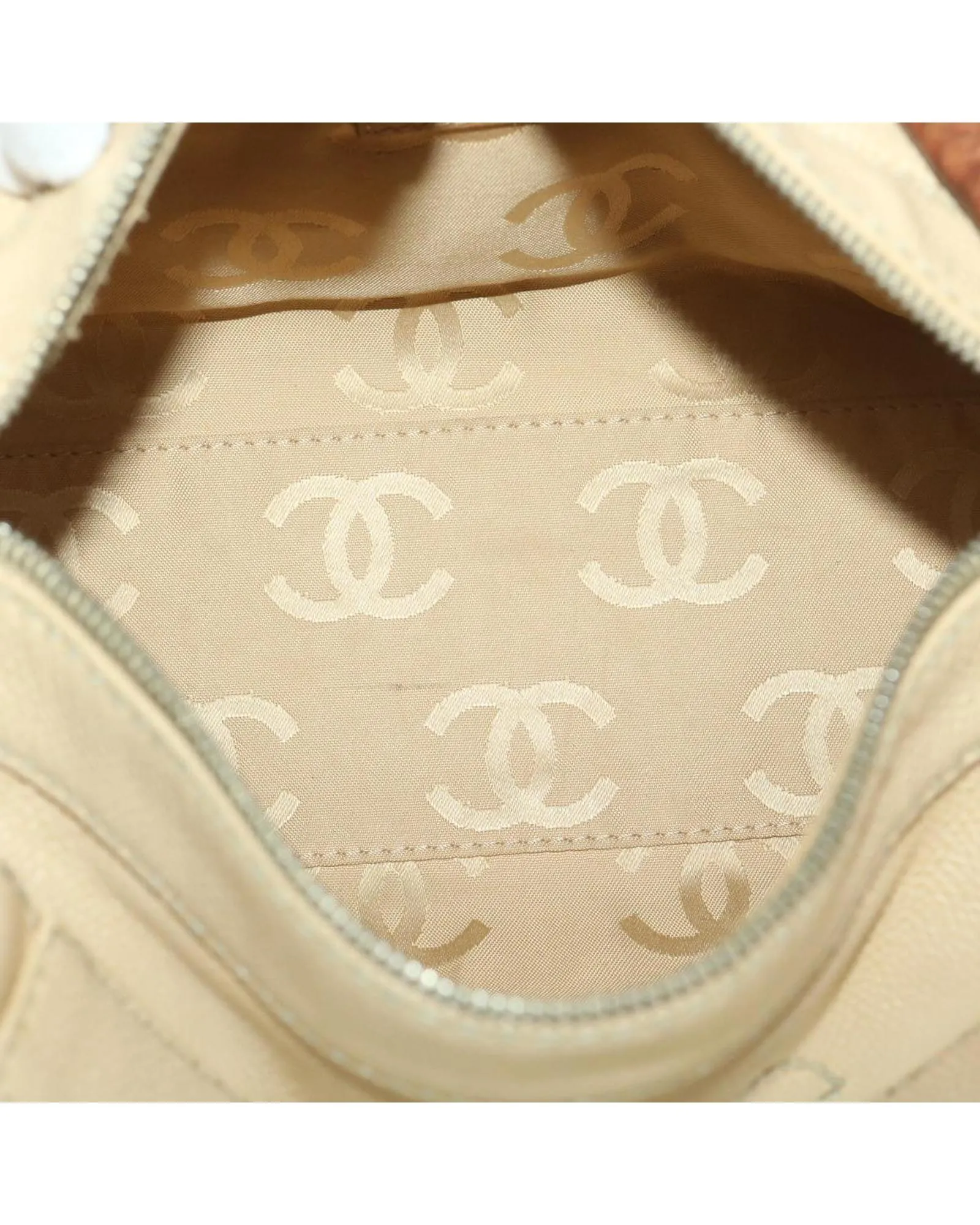 Beige Caviar Skin Shoulder Bag with CC Logo