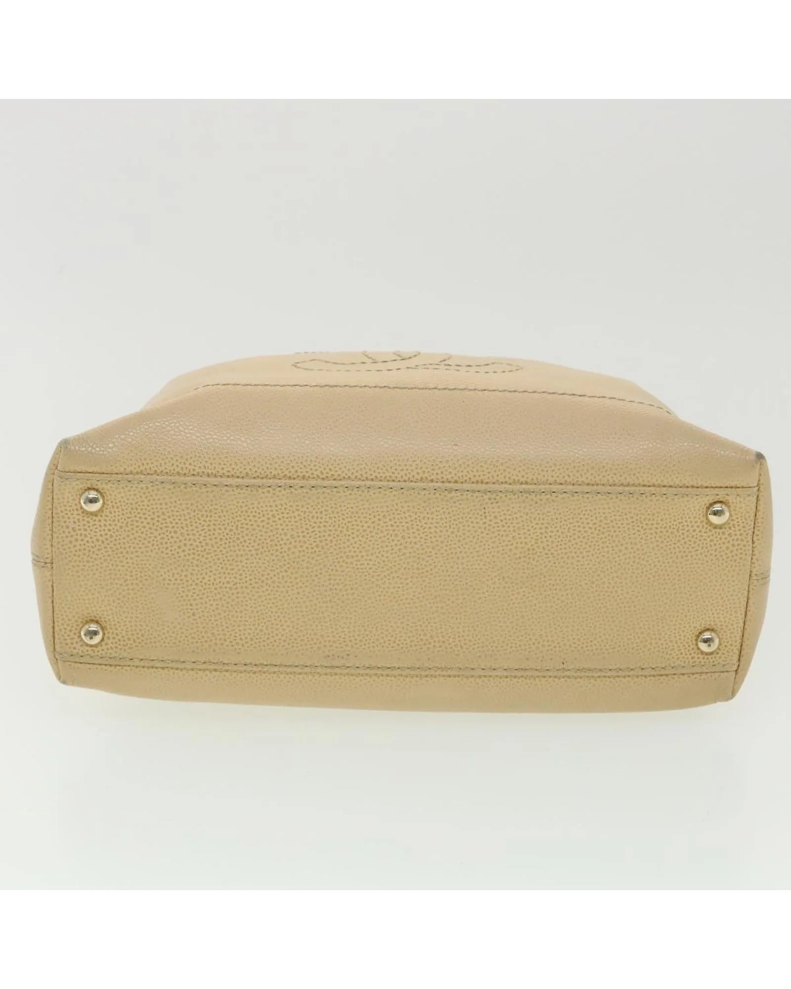 Beige Caviar Skin Shoulder Bag with CC Logo