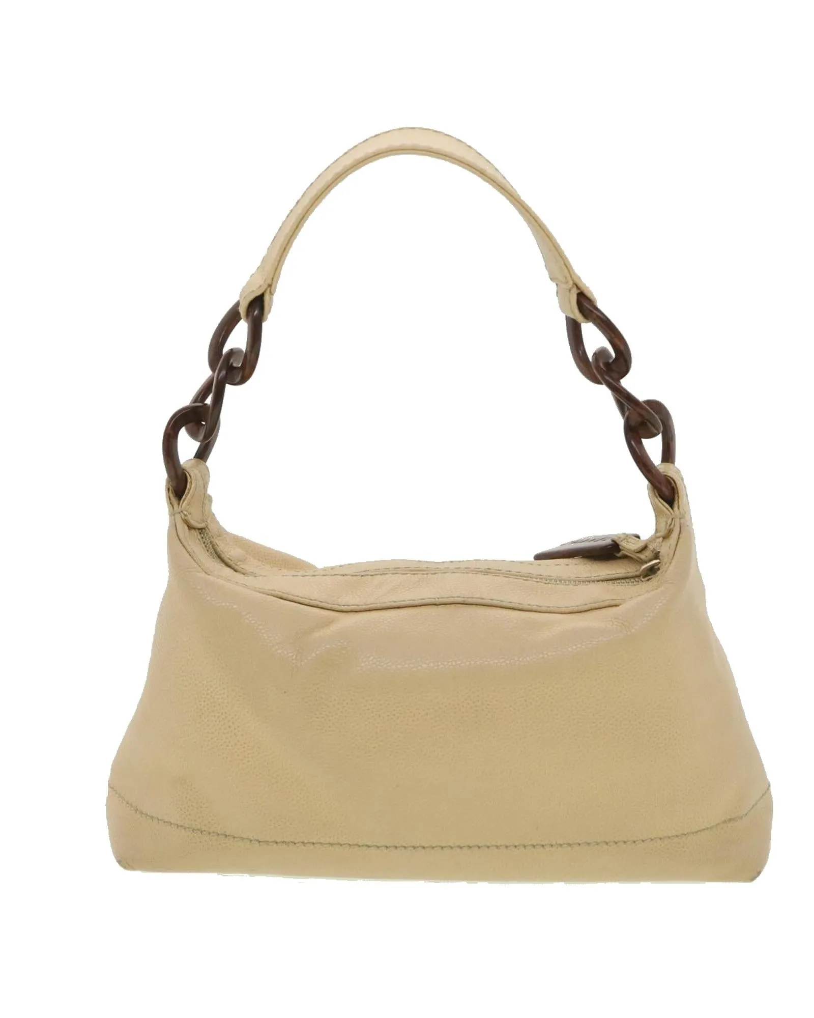 Beige Caviar Skin Shoulder Bag with CC Logo