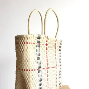 Beige with Black and Red Handwoven Tote