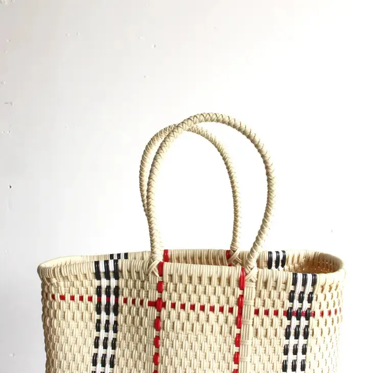 Beige with Black and Red Handwoven Tote