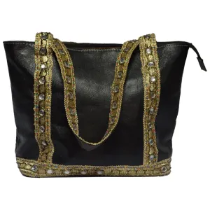 Biyadina Store Handbag Purse - Black - Stylish & Functional Travel Accessory - Premium Calfskin Leather & Kilim - Multiple Compartments
