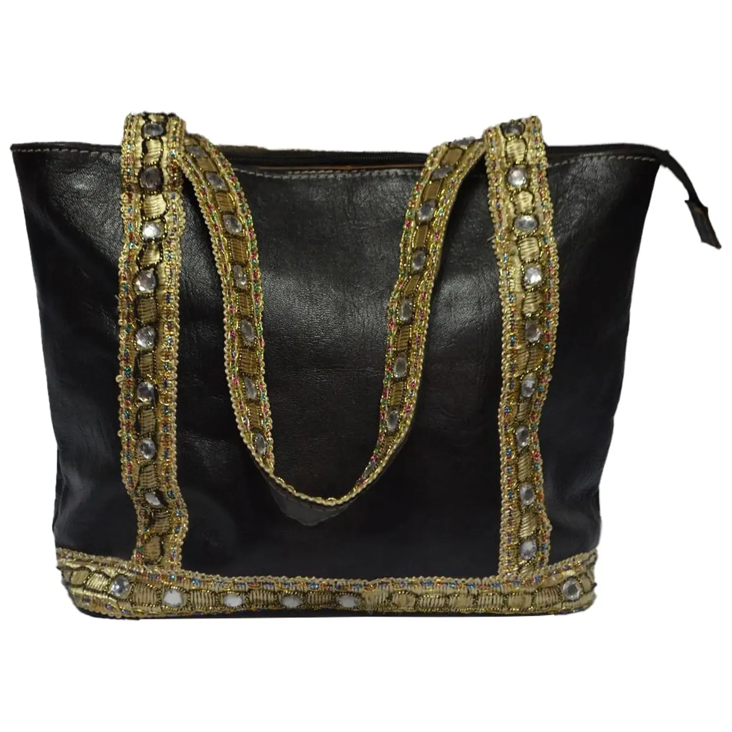 Biyadina Store Handbag Purse - Black - Stylish & Functional Travel Accessory - Premium Calfskin Leather & Kilim - Multiple Compartments