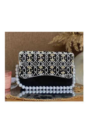Black Embellished Box Design Clutch