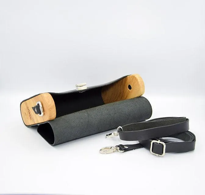 Black women bag from leather and wood