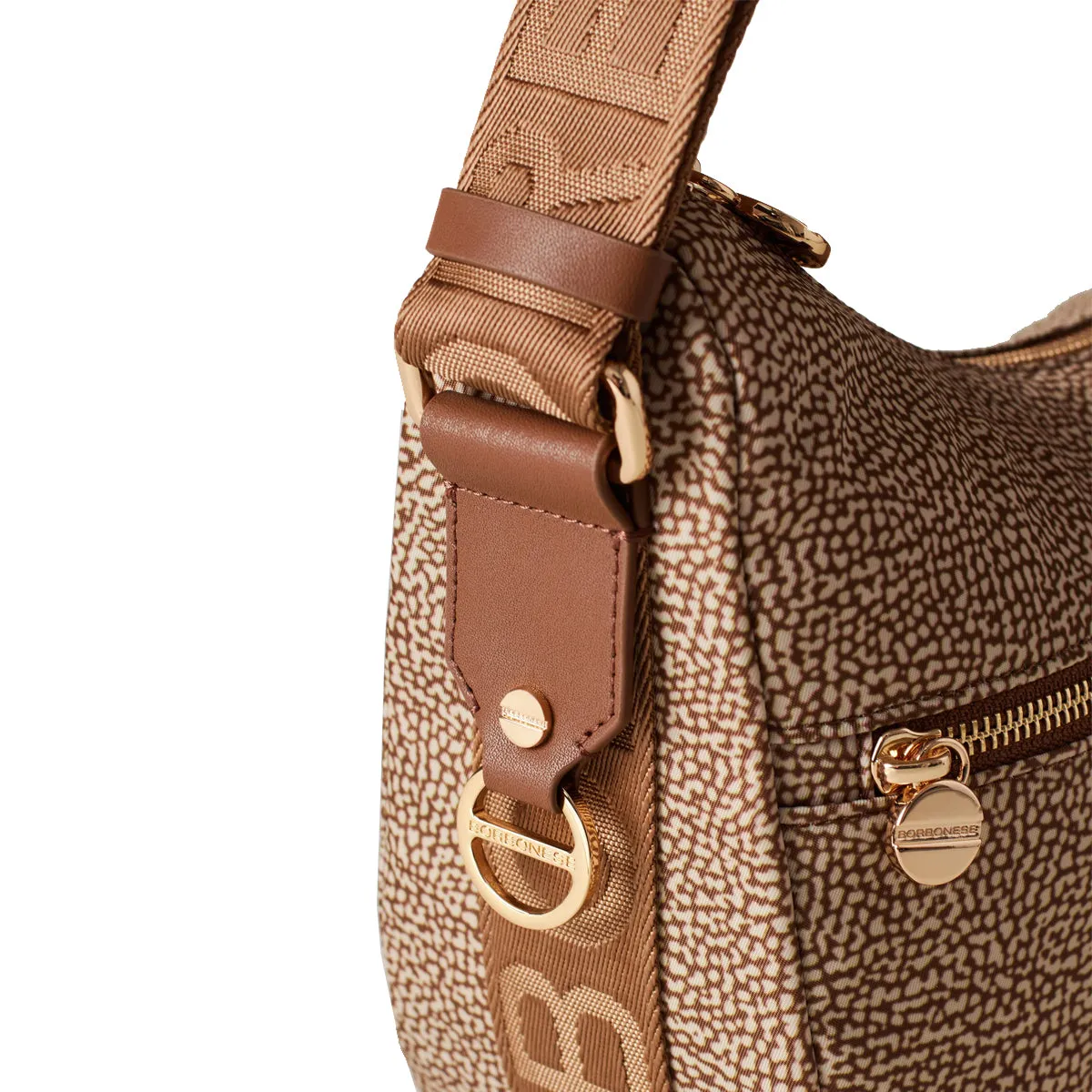 Borbonese - Luna Small Beige Brown Bag with pocket made of Recycled Nylon - 934107I15 - BEIGE/MARRONE