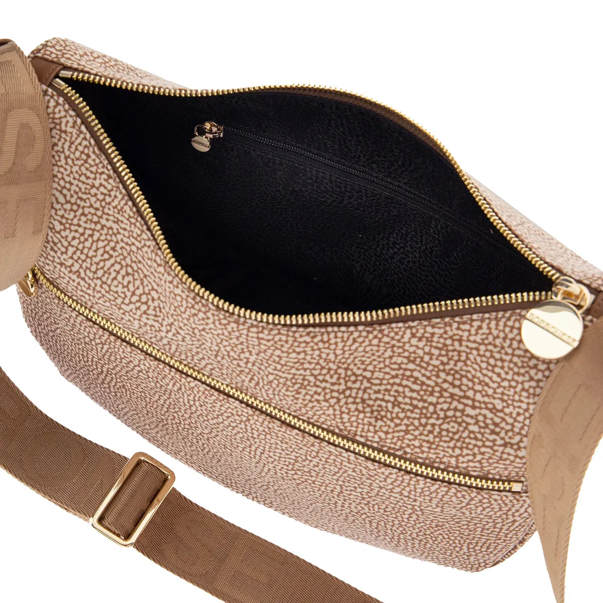 Borbonese - Luna Small Beige Brown Bag with pocket made of Recycled Nylon - 934107I15 - BEIGE/MARRONE