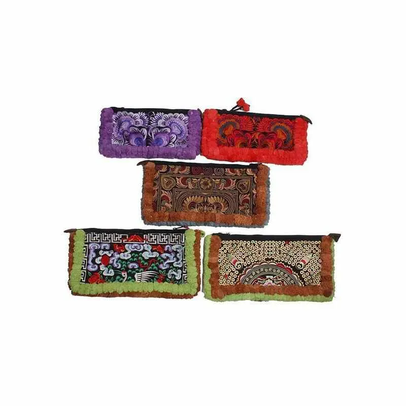 BUNDLE: 5 Piece Two-tone Pom Poms Wristlet Clutch - Thailand