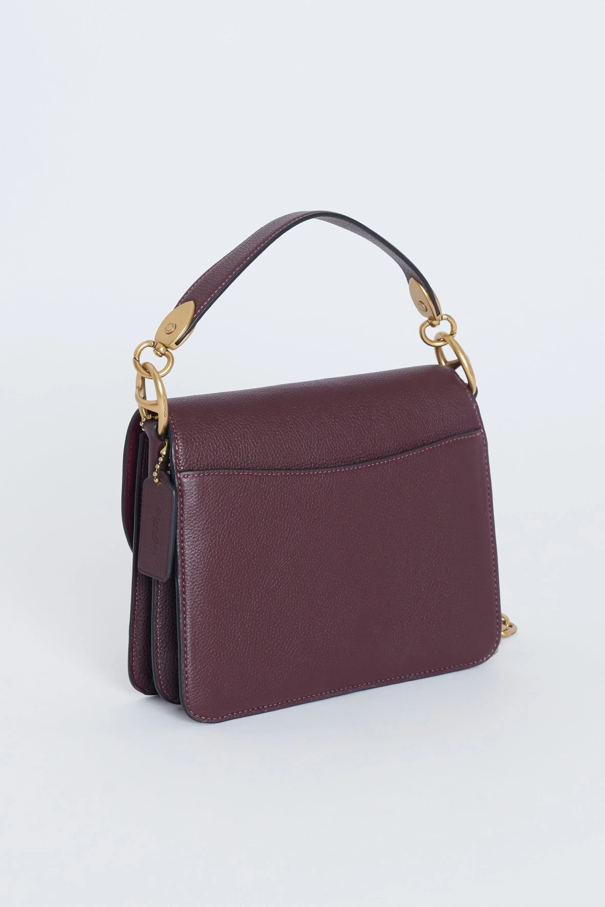 Burgundy Leather Preowned Shoulder Bag With Horse And Carriage Print