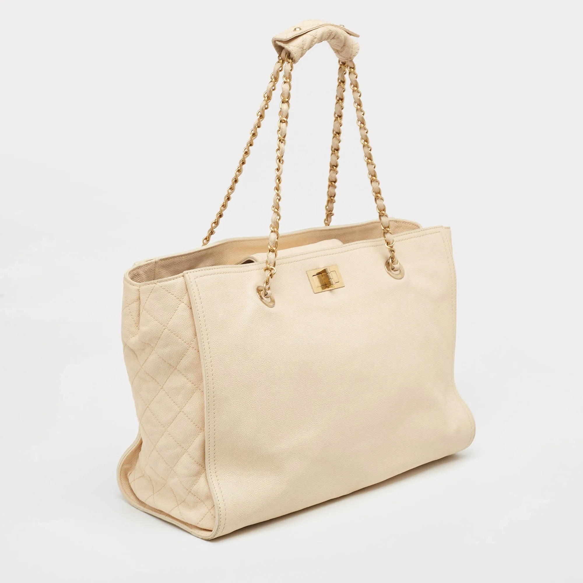 CHANEL Beige Caviar Leather Reissue Large Shopper Tote