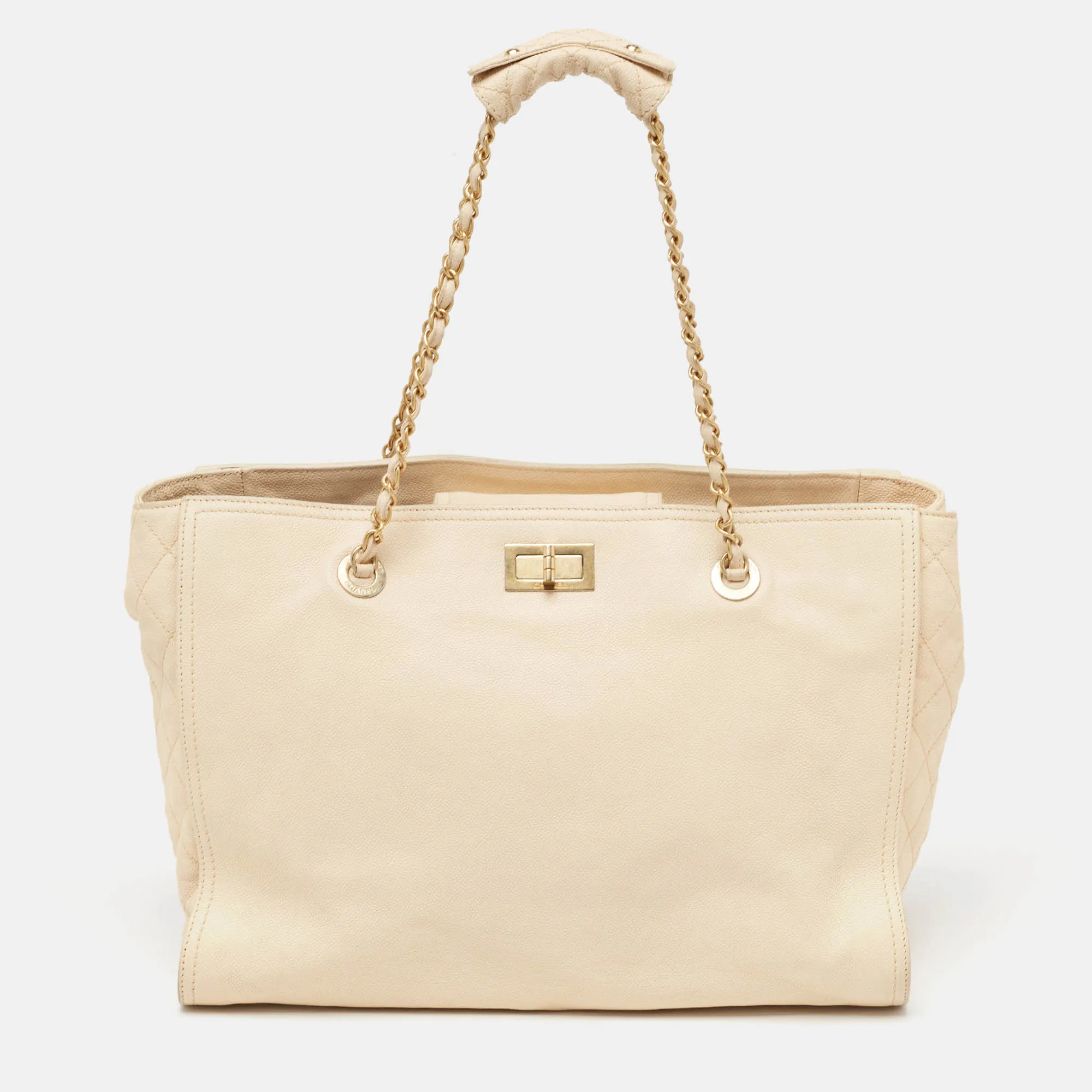 CHANEL Beige Caviar Leather Reissue Large Shopper Tote