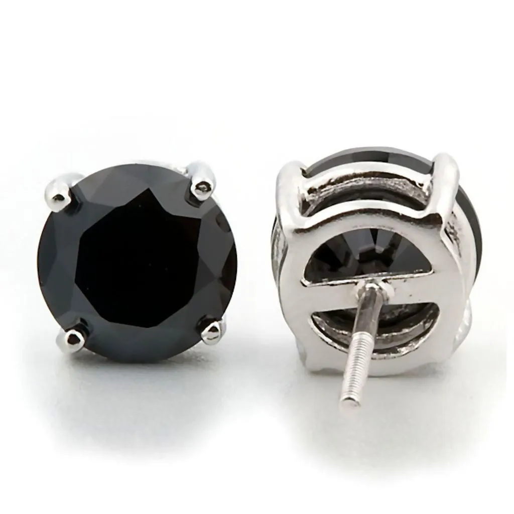 Chris: 8mm, 4.0ct Black Ice Simulated Diamond CZ Screw Back Earrings