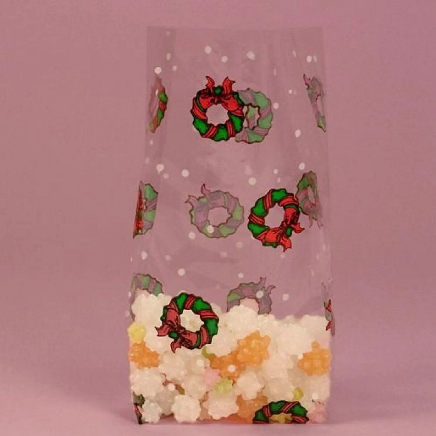 Christmas Wreaths Clear Cello Party Bags - 7 1/2in. x 3 1/2in. x 2in. - 20 Pack