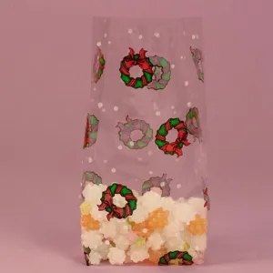 Christmas Wreaths Clear Cello Party Bags - 7 1/2in. x 3 1/2in. x 2in. - 20 Pack