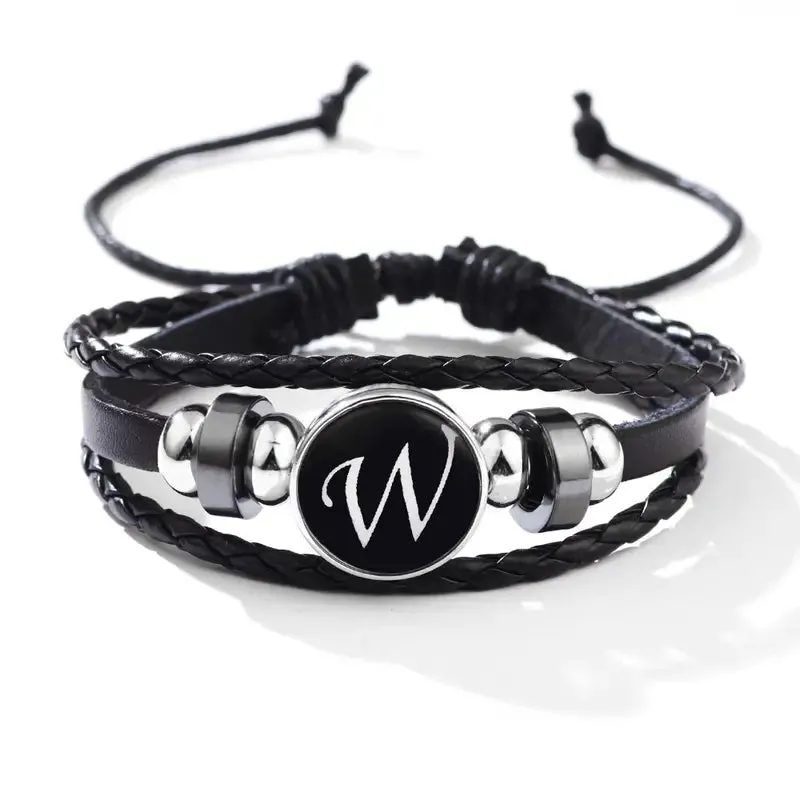Classic PU Leather Letter Bracelet - Personalized with 26 Alphabet Letters, Artisan-Crafted Braided Beaded Design
