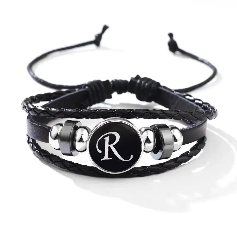 Classic PU Leather Letter Bracelet - Personalized with 26 Alphabet Letters, Artisan-Crafted Braided Beaded Design
