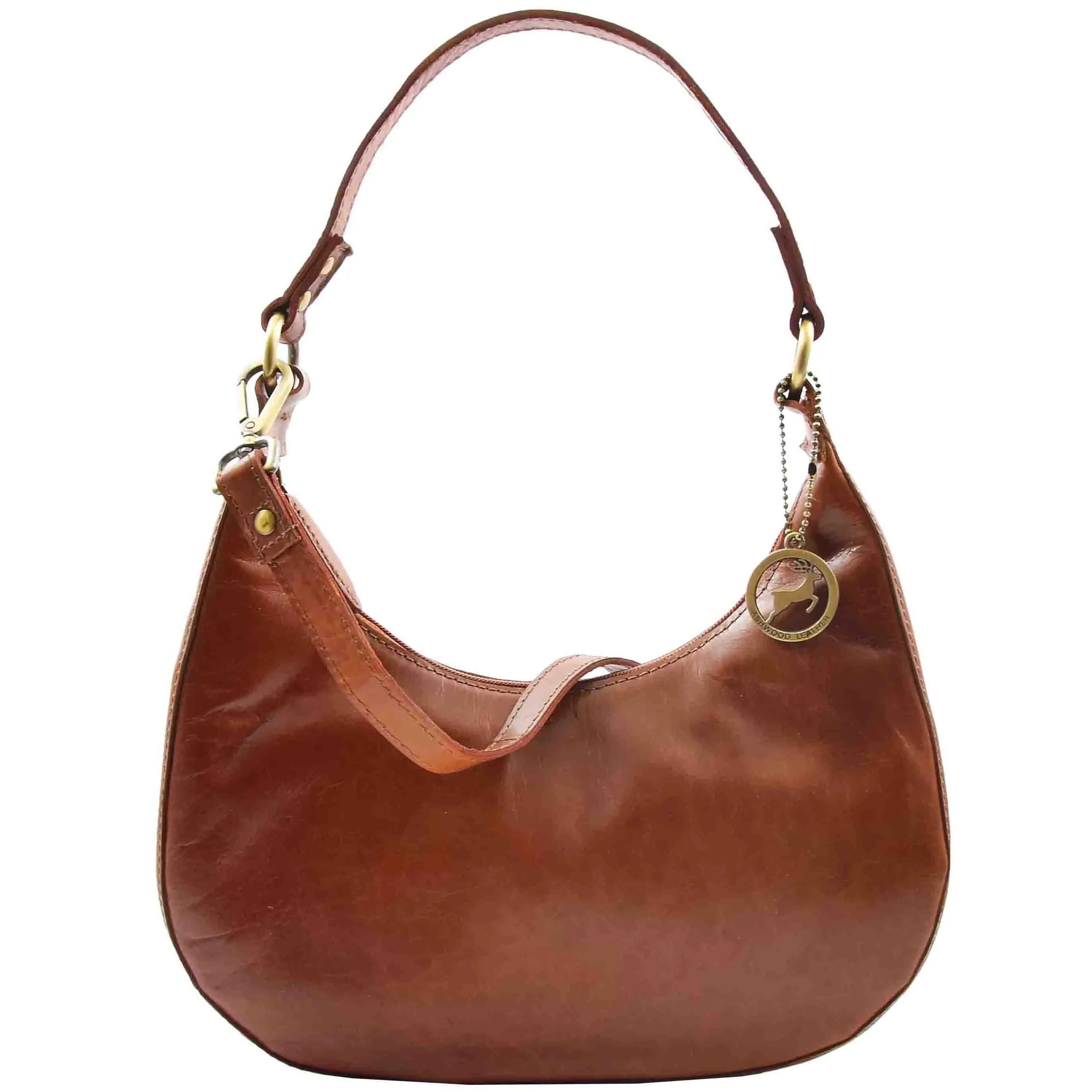 Classic Shoulder Hobo Real Leather Zip Bag GEMMA Cognac
