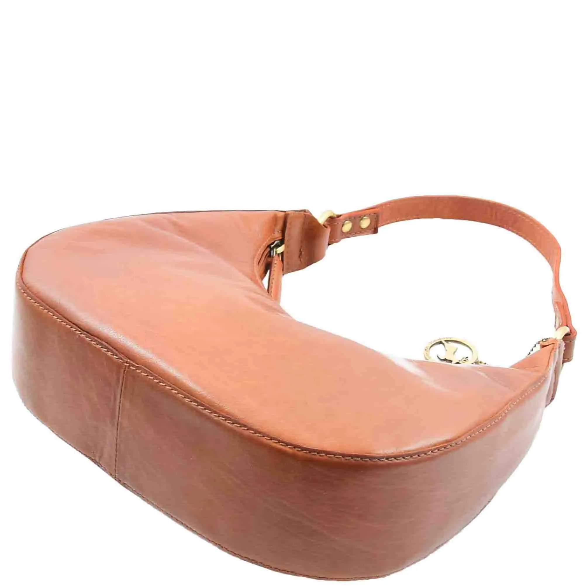 Classic Shoulder Hobo Real Leather Zip Bag GEMMA Cognac