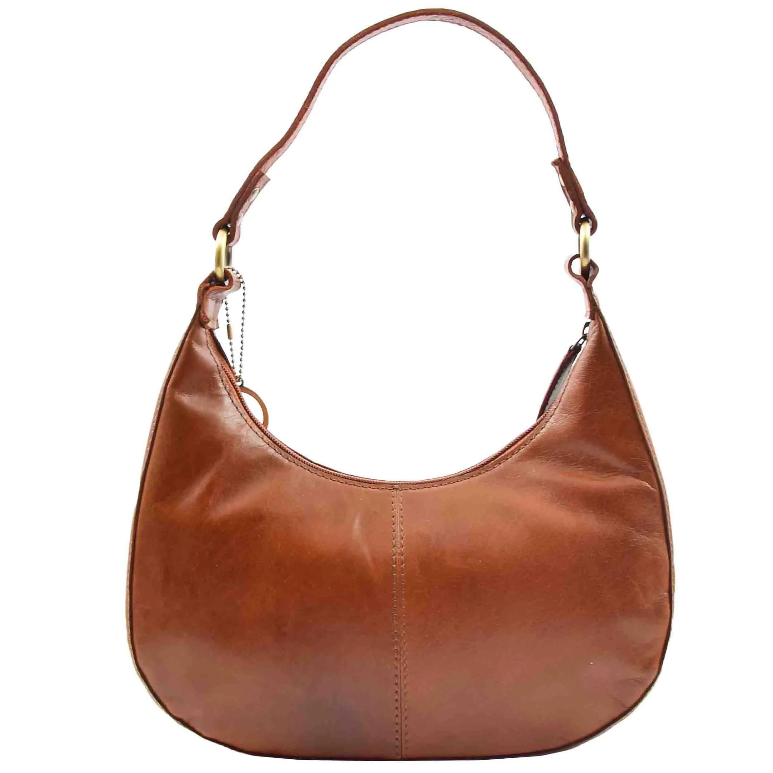 Classic Shoulder Hobo Real Leather Zip Bag GEMMA Cognac