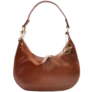 Classic Shoulder Hobo Real Leather Zip Bag GEMMA Cognac