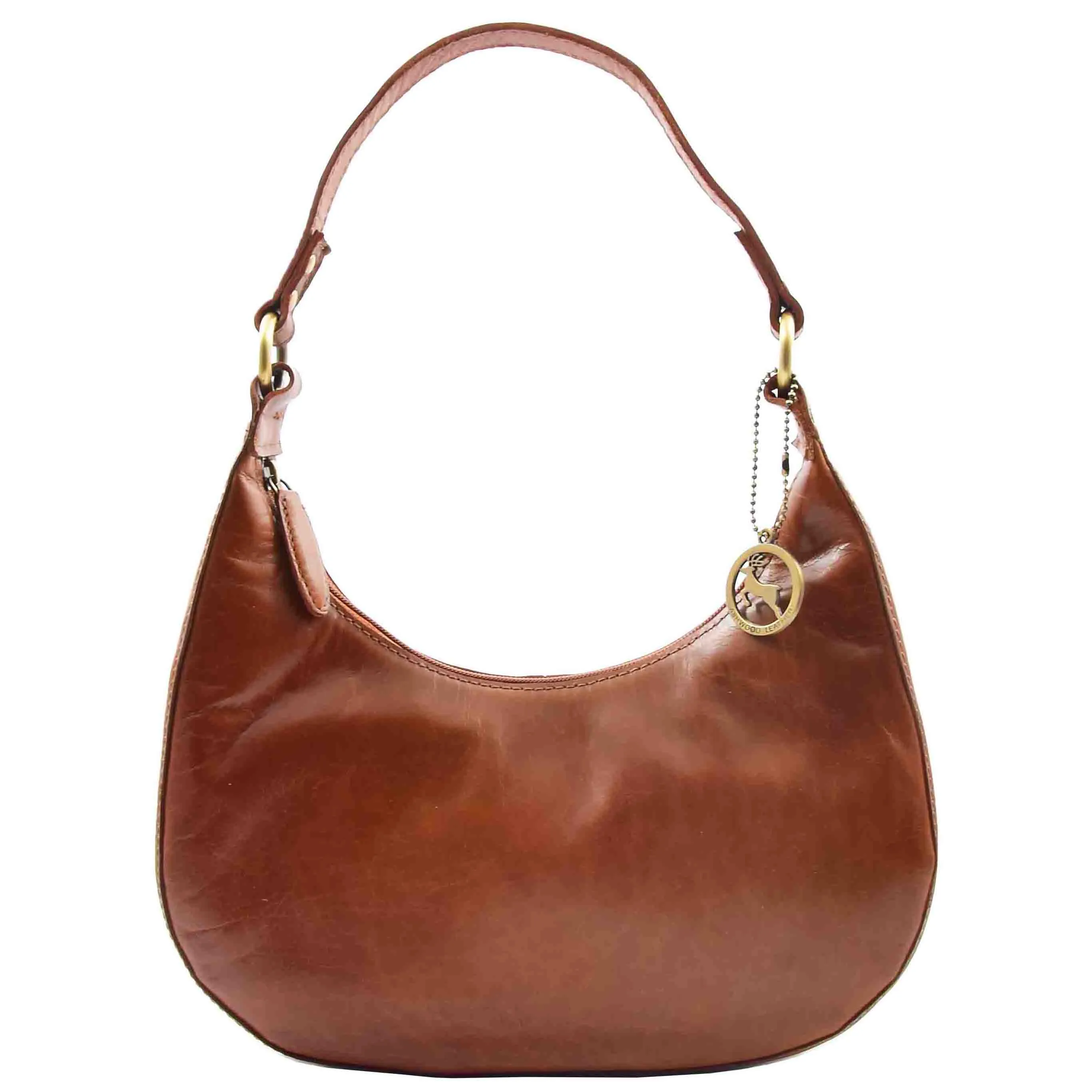 Classic Shoulder Hobo Real Leather Zip Bag GEMMA Cognac