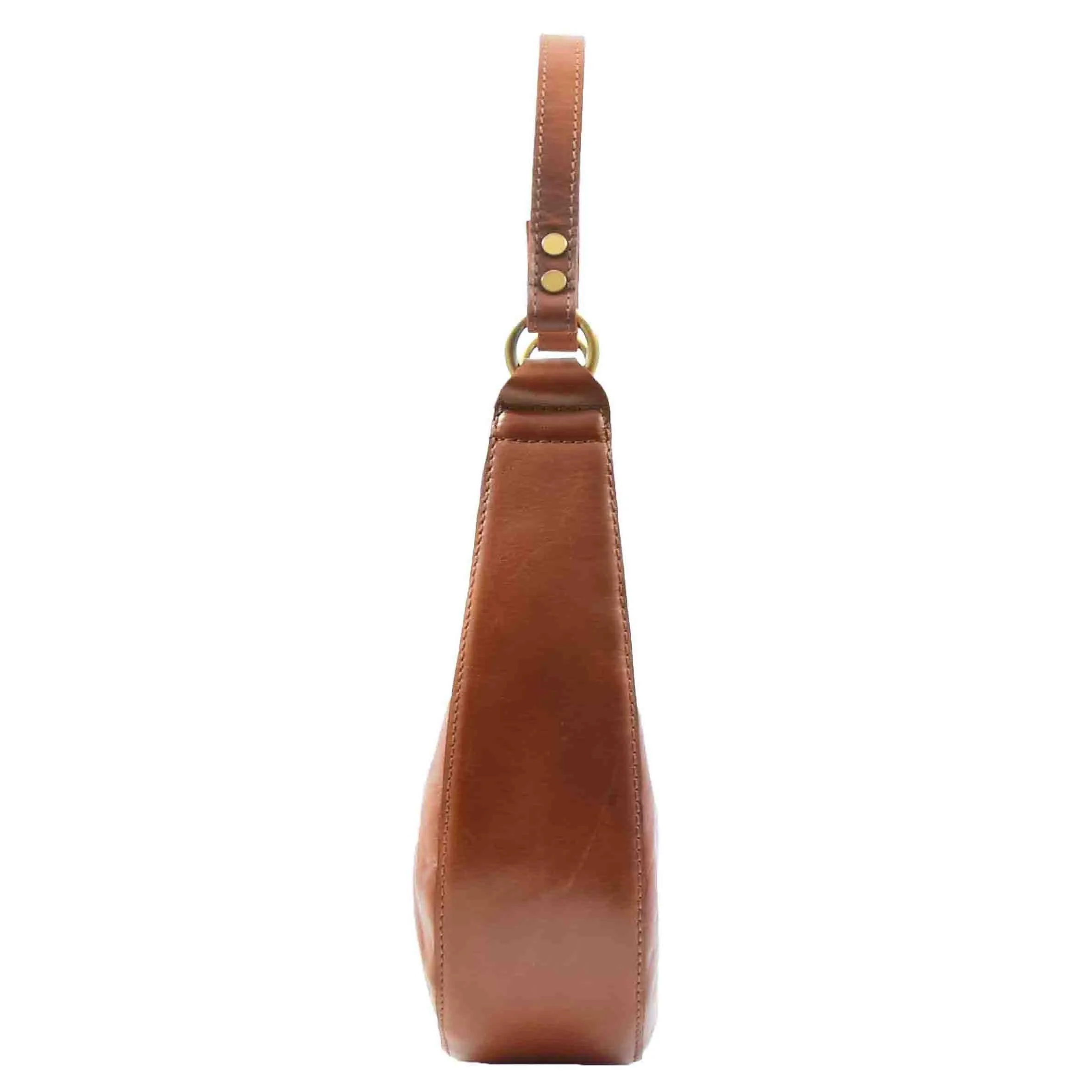 Classic Shoulder Hobo Real Leather Zip Bag GEMMA Cognac