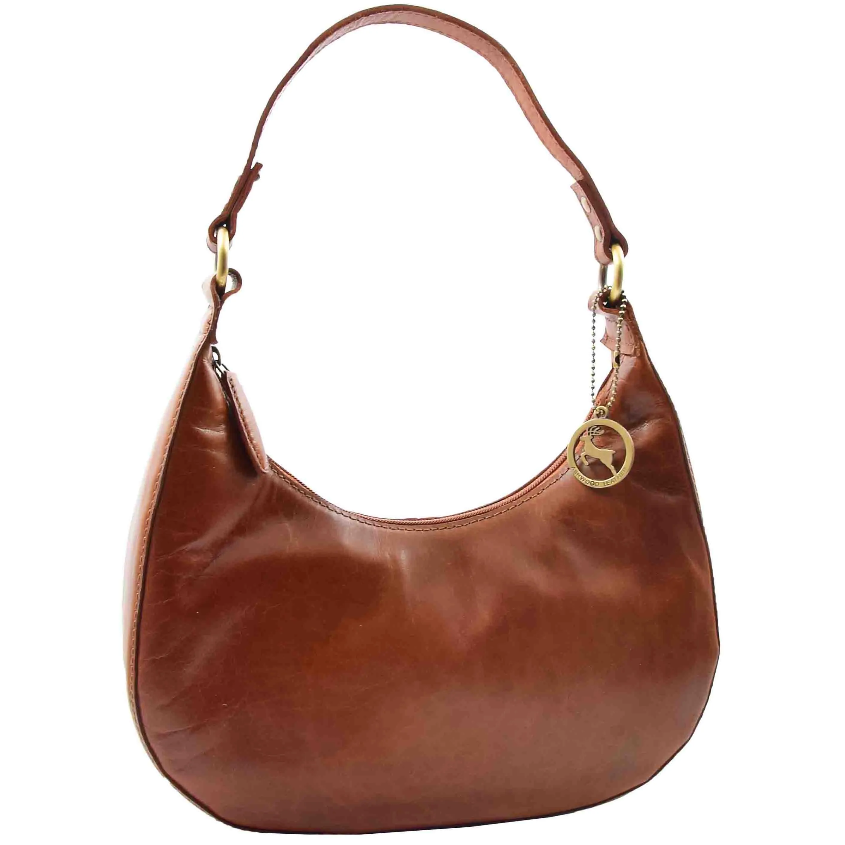 Classic Shoulder Hobo Real Leather Zip Bag GEMMA Cognac