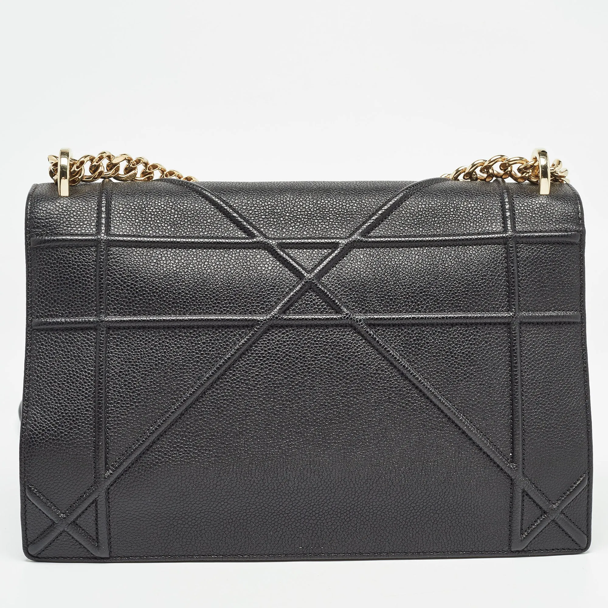 DIOR Black Leather Large ama Flap Shoulder Bag